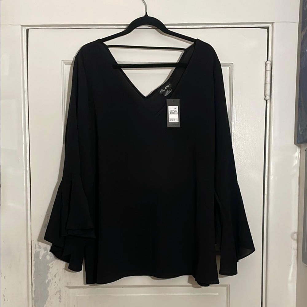 City Chic Black V-Neck Blouse